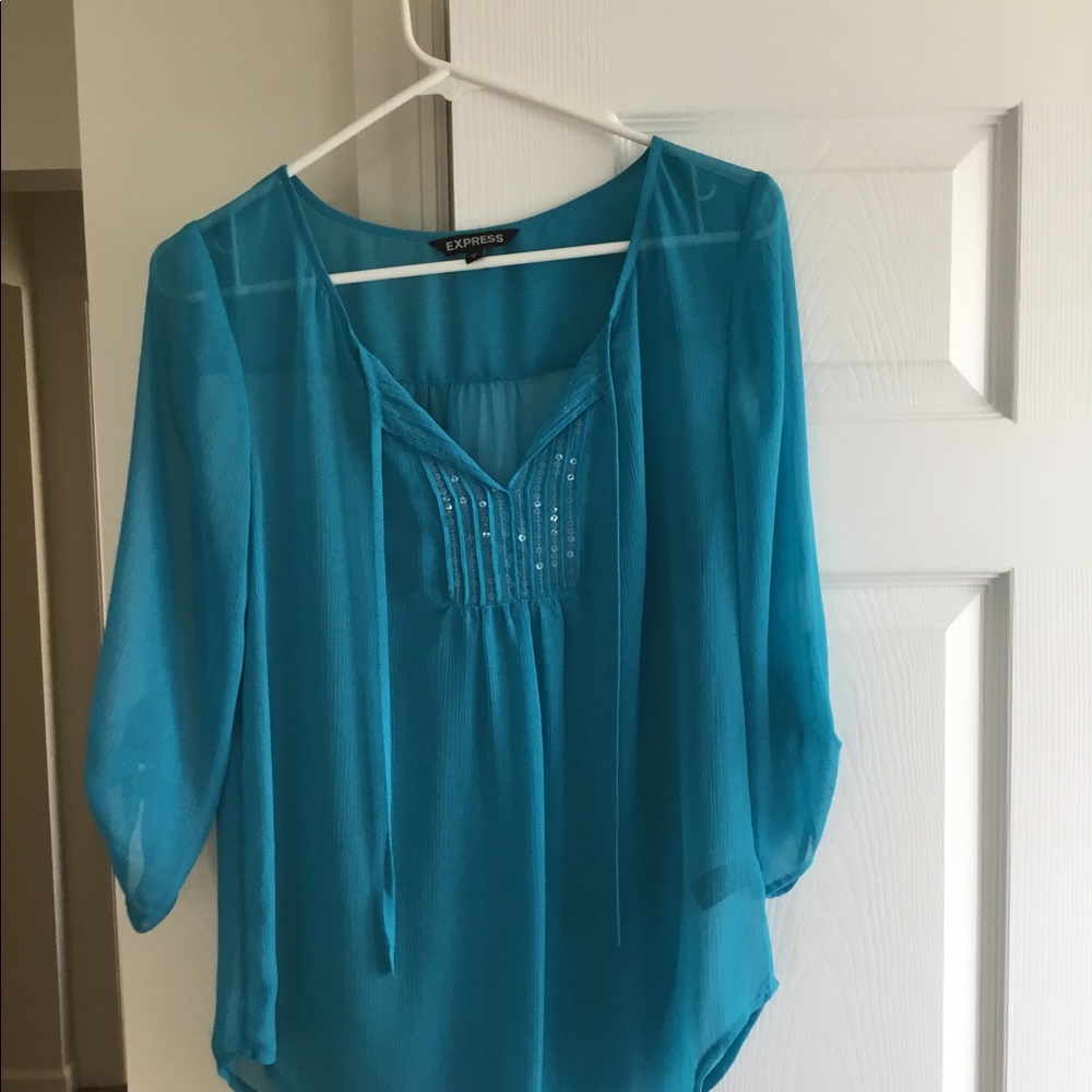 Beautiful Express Turquoise Colored Sheer Top
